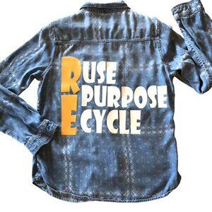 Upcycled Denim Environment Shirt, Size Medium: Reuse Repurpose Recycle Graphic